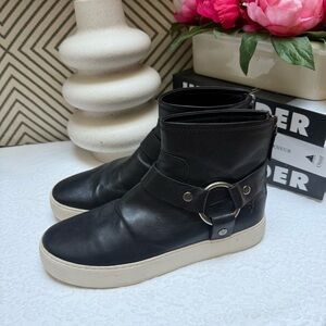 Frye Black and White Ankle Boots with Side Buckle